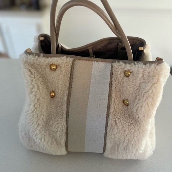 Kate Spade Shearling Tote with Pouch | Neutral Stripe